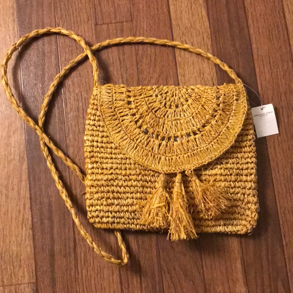 Straw cross body purse